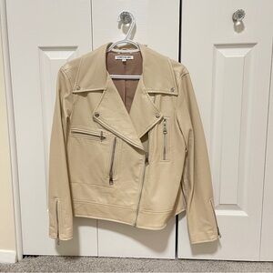 Elizabeth and James Cream Faux Leather Moto Jacket